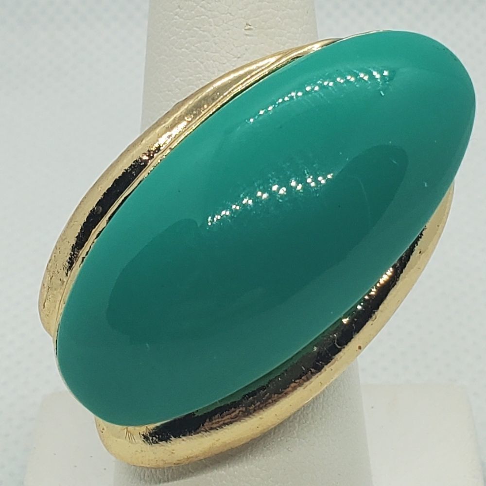 Vintage Retro Teal & Gold Colored Adjustable Ring - Picture 2 of 6